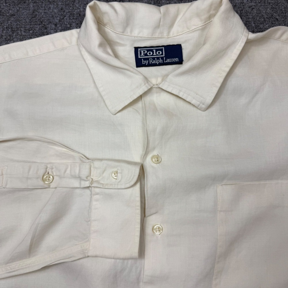 Polo Ralph Lauren Mens Cream Linen Blend Long Sleeve Button Down Shirt XL